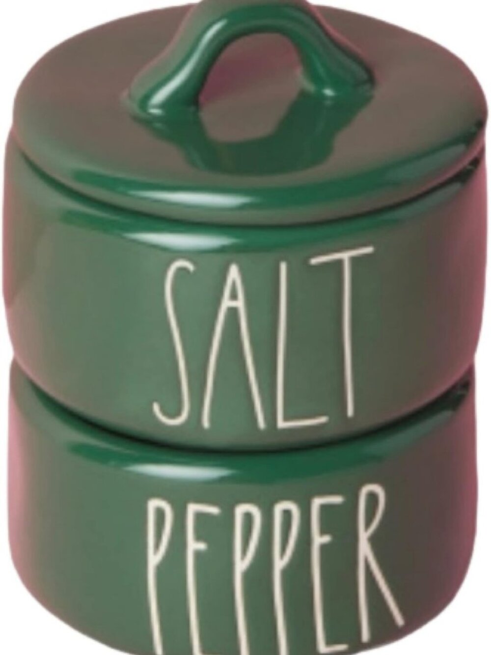 Limited Edition Green Ceramic Salt & Pepper Cellars Set - Stacking Design, White
